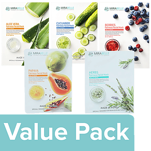 Mirabelle Skin Mending Sheet Mask (Pack of 10), Combo 5 Items 