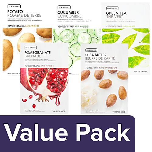 The Face Shop Real Nature Hydrating Masksheet (Pack of 10), Combo 5 Items