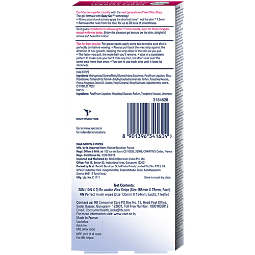 Veet Professional Waxing Strips Kit for Sensitive Skin, 20 Strips Pack of 3 Gel Wax Hair Removal for Women Up to 28 Days of Smoothness No Wax Heater or Wax Beans Required, 20 pc Pack of 3 