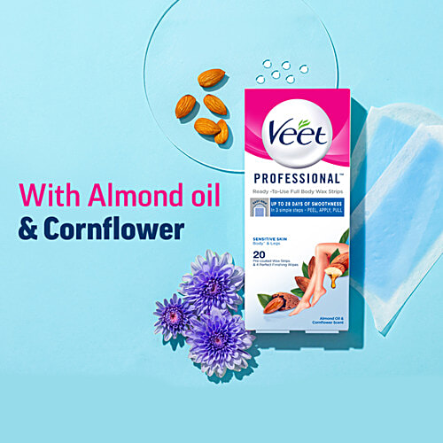 Veet Professional Waxing Strips Kit for Sensitive Skin, 20 Strips Pack of 3 Gel Wax Hair Removal for Women Up to 28 Days of Smoothness No Wax Heater or Wax Beans Required, 20 pc Pack of 3 