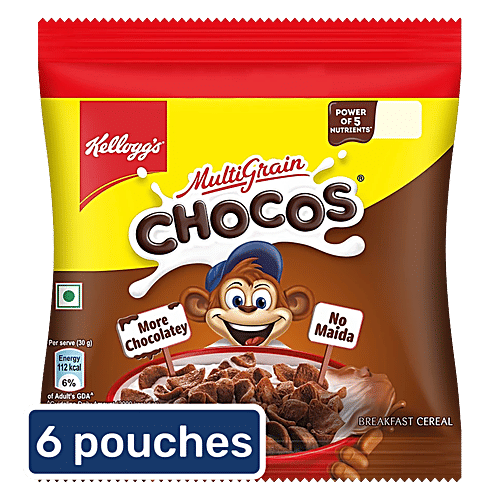 Kellogg's Multigrain Chocos, 6 x 46 g Multipack More Chocolatey, No Maida, Power of 5 nutrients