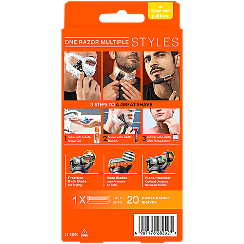 Gillette Fusion 5 Manual Razor For Men With Anti-Friction Blade, 3x1 pc Multipack 
