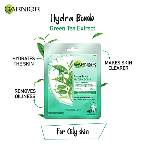 Garnier Skin Naturals - Face Serum Sheet Mask, Green, 3x32 g Multipack 