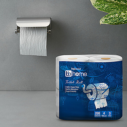 bb home Toilet Roll - 3 Ply, 100% Virgin Pulp Paper, Pack of 4, 2x200 pulls (Multipack)