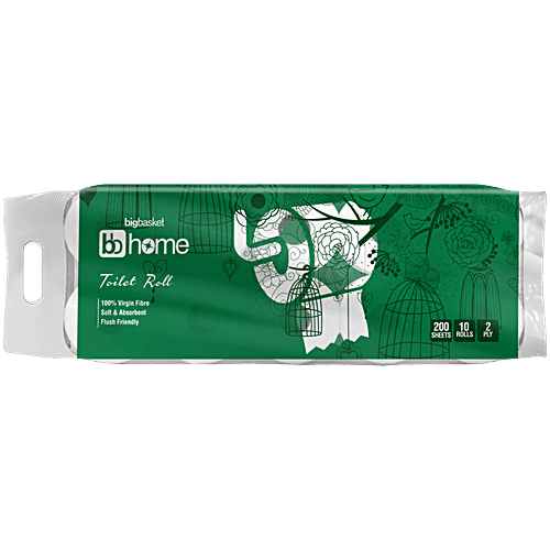 bb home Toilet Roll - 2 Ply, 100% Virgin Pulp Paper, Pack Of 10, 2x200 pulls (Multipack) 