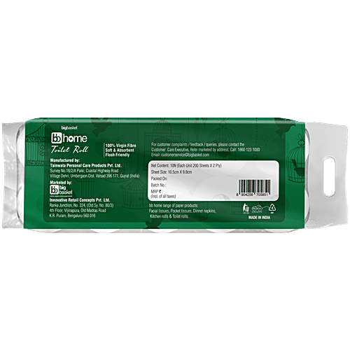 bb home Toilet Roll - 2 Ply, 100% Virgin Pulp Paper, Pack Of 10, 2x200 pulls (Multipack) 