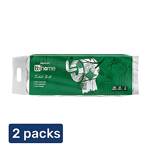 bb home Toilet Roll - 2 Ply, 100% Virgin Pulp Paper, Pack Of 10, 2x200 pulls (Multipack) 