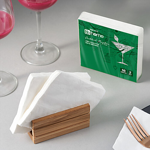 bb home Cocktail Napkin - 2 Ply, Small, 2x50 Pulls (Multipack) 100% Virgin Fibre, Soft & Absorbent