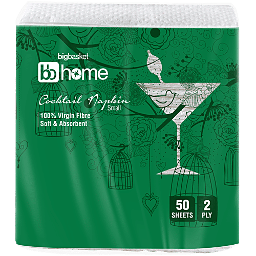bb home Cocktail Napkin - 2 Ply, Small, 2x50 Pulls (Multipack) 100% Virgin Fibre, Soft & Absorbent