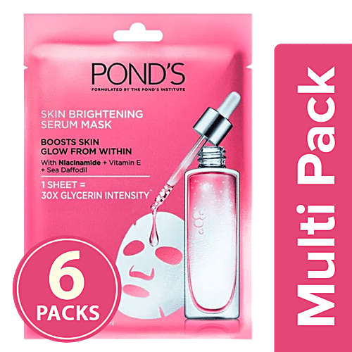 Ponds Skin Brightening Serum Mask With Vitamin E & Niacinamide, 6x21 g Multipack 