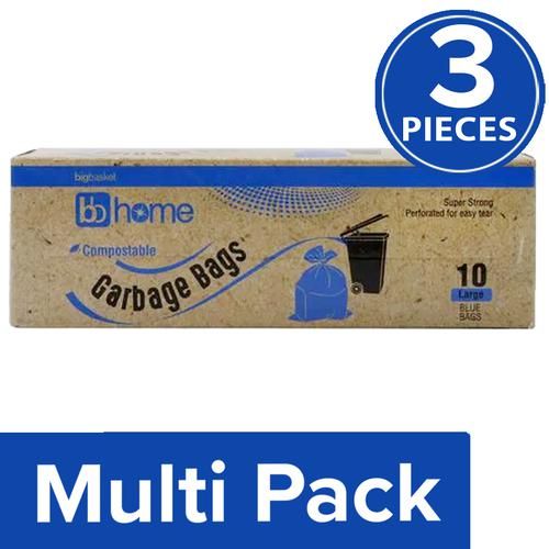BB Home Garbage Bags - Large, Blue, 61x81 cm, Compostable, 3x10 pcs (Multipack) 