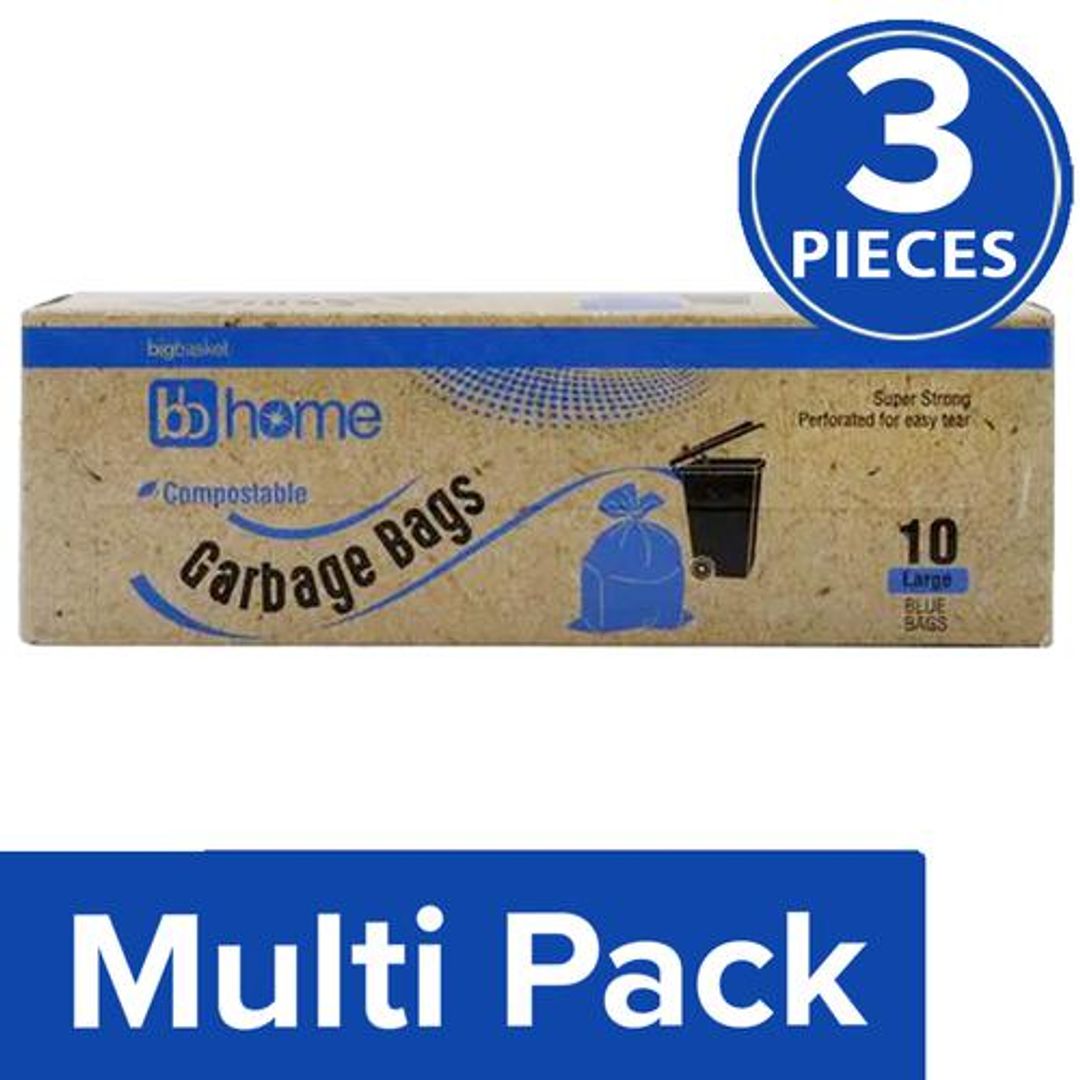 BB Home Garbage Bags - Large, Blue, 61x81 cm, Compostable, 3x10 pcs (Multipack)