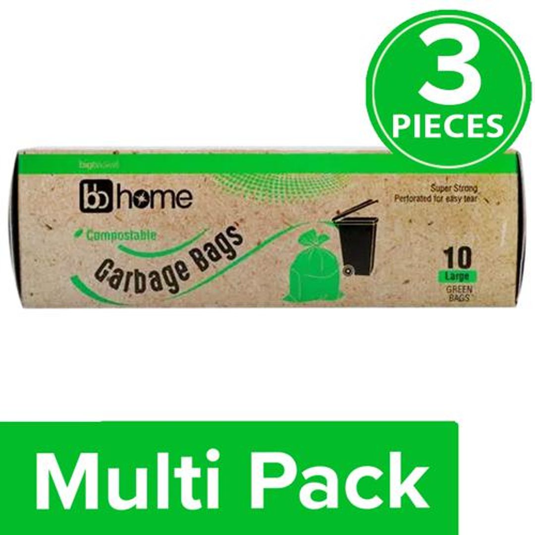 BB Home Garbage Bags - Large, Green, 61x81 cm, Compostable, 3x10 pcs (Multipack)