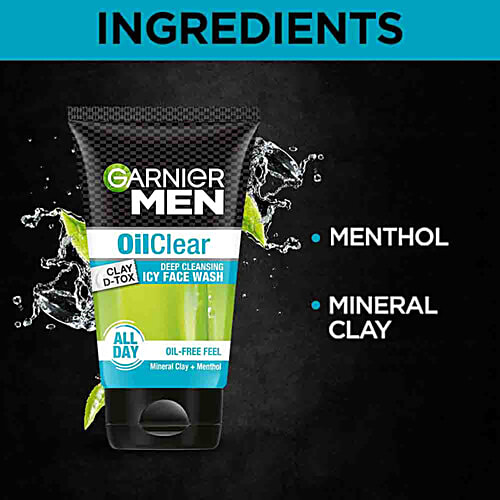 Garnier Men Oil Clear Clay D-Tox Deep Cleansing Icy Face Wash, 2x100 g Multipack 