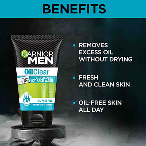Garnier Men Oil Clear Clay D-Tox Deep Cleansing Icy Face Wash, 2x100 g Multipack 
