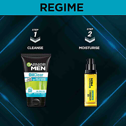 Garnier Men Oil Clear Clay D-Tox Deep Cleansing Icy Face Wash, 2x100 g Multipack 