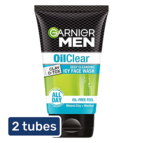 Garnier Men Oil Clear Clay D-Tox Deep Cleansing Icy Face Wash, 2x100 g Multipack 