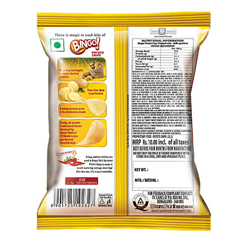 Bingo Yumitos Potato Chips - Original Style, Chilli, 3x25.5 g Multipack 