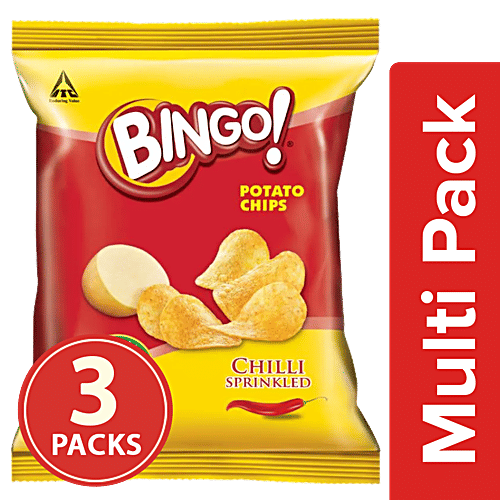 Bingo Yumitos Potato Chips - Original Style, Chilli, 3x25.5 g Multipack 