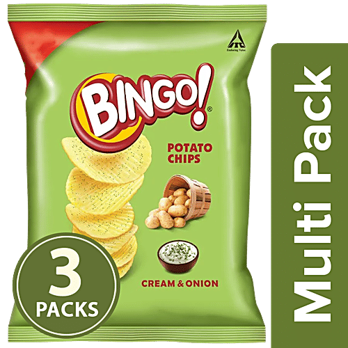 Bingo Potato Chips - Cream & Onion, 3x52 g Multipack 