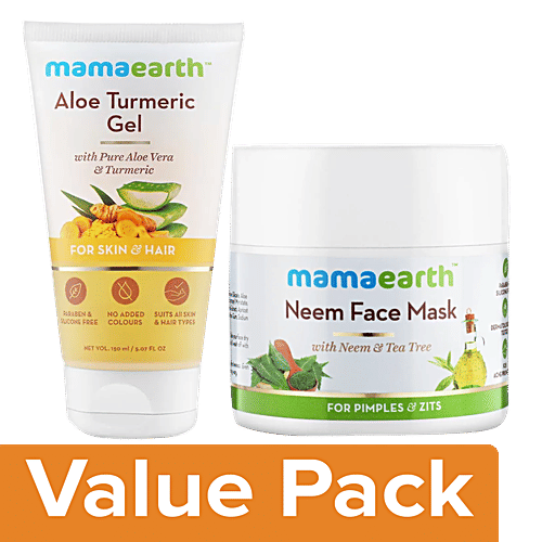 Buy Mamaearth Neem Face Mask & Tea Tree 100 ml + Aloe Turmeric Gel For Skin & Hair 150ml Online