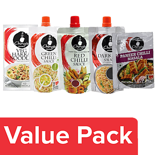 Ching'S Secret Veg Hakka Noodles+ Green+ Red Chilli+ Soy Sauce+ Masala Chilli Paneer, Combo 5 Items 