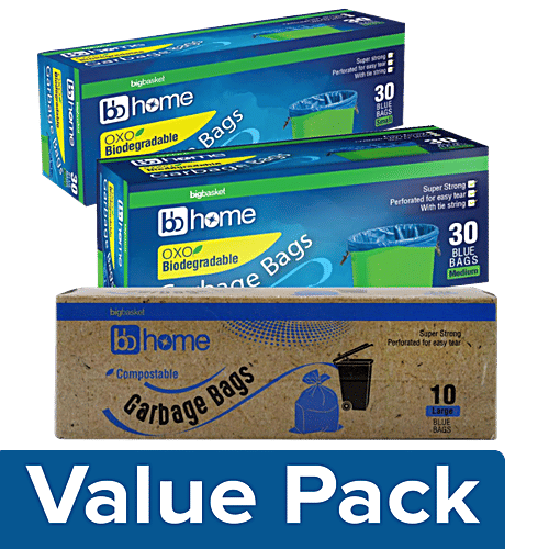 bb home Oxo Biodegradable Garbage Bags Small 30P+Medium 30P+Compostable Large 10P, Blue, Combo 3 Items