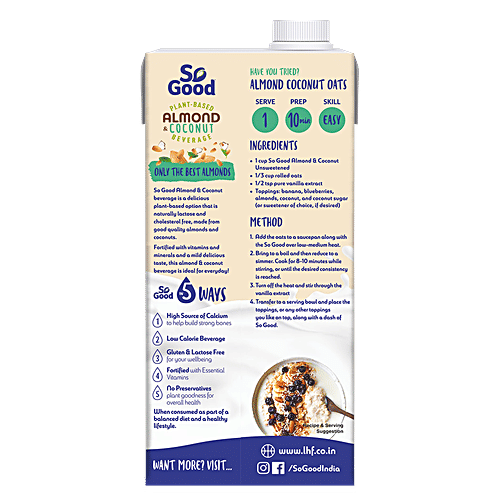 So Good Almond Coconut - Unsweetened Milk, 1 L Multipack 