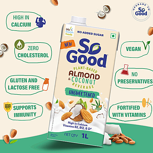 So Good Almond Coconut - Unsweetened Milk, 1 L Multipack 