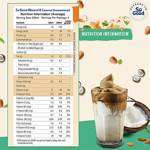 So Good Almond Coconut - Unsweetened Milk, 1 L Multipack 