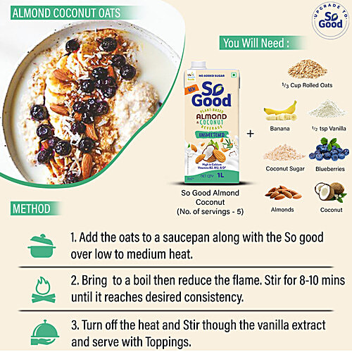 So Good Almond Coconut - Unsweetened Milk, 1 L Multipack 