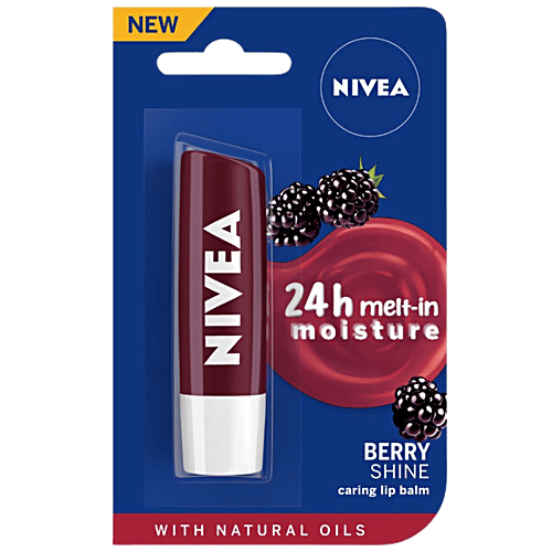Nivea Lip Balms: Cherry Shine + Blackberry Shine - Soft Lips With Subtle, Shiny Colour, Combo 2 Items 
