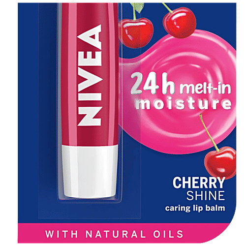 Nivea Lip Balms: Cherry Shine + Blackberry Shine - Soft Lips With Subtle, Shiny Colour, Combo 2 Items 