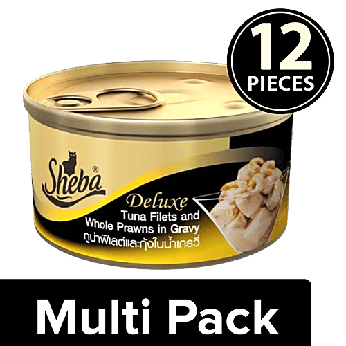 Buy SHEBA Premium Cat Food Tuna Filets & Whole Prawns In Gravy Online