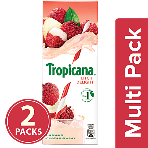 Tropicana Delight Fruit Juice - Litchi, 2x200 ml Multipack 