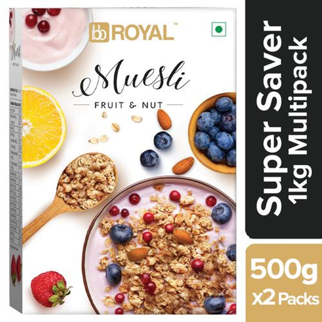 BB Royal Muesli Breakfast Cereal - With Multigrain & 21% Fruit & Nut, 2x500 g Multipack
