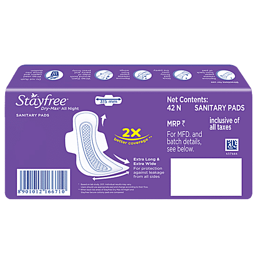 STAYFREE Dry Max All Nights - Super Saver Pack, 3x42 Pads Multipack 