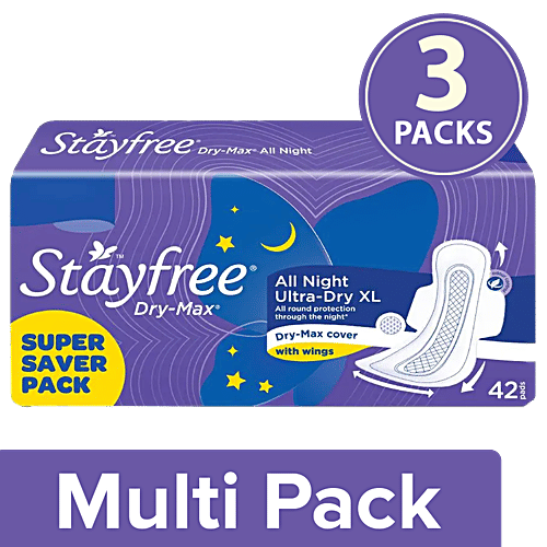 STAYFREE Dry Max All Nights - Super Saver Pack, 3x42 Pads Multipack 