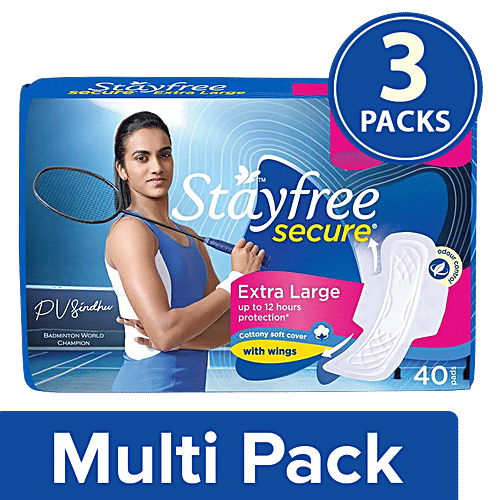 STAYFREE Secure Cottony XL Sanitary Napkins, 3x40 Pads Multipack 