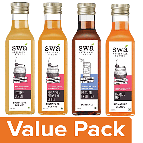 Swa Artisanal Syrups Whisky Cocktail Mixers - 100% Natural, Combo 4 Items
