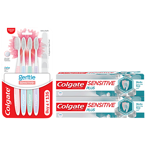 Colgate Sensitive Plus Toothpaste 2x70g +Sensitive Soft Bristles Toothbrush 4 pcs, Combo 2 Items