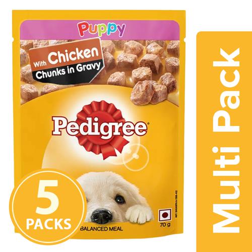 Pedigree Wet Dog Food - Chicken Chunks In Gravy, For Puppy, 5x70 g Multipack 