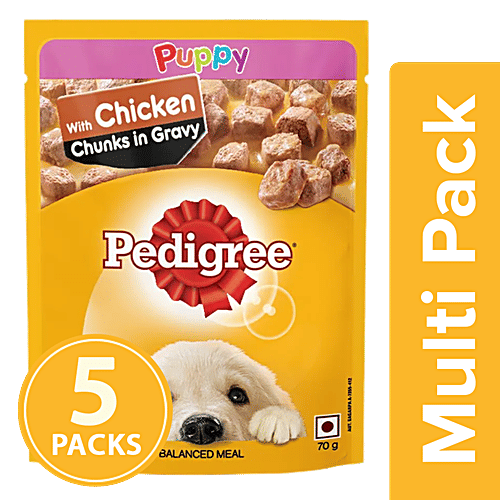 Pedigree Wet Dog Food - Chicken Chunks In Gravy, For Puppy, 5x70 g Multipack