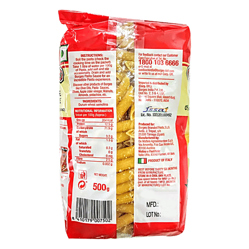 BORGES Durum Wheat Pasta - Penne Rigate, 2x500 g Multipack 