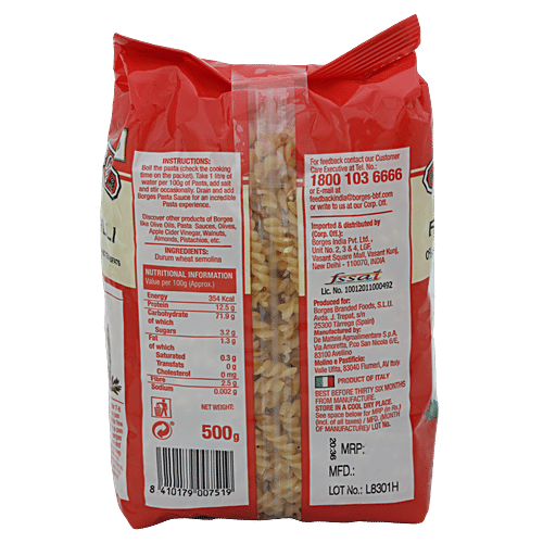 BORGES Durum Wheat Pasta - Fusilli 500 g + Durum Wheat Pasta - Penne Rigate 500 g, Combo 2 Items 