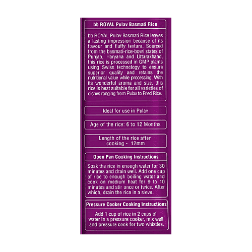 bb Royal Basmati Rice - Pulav Premium, 2x1 Kg Multipack 