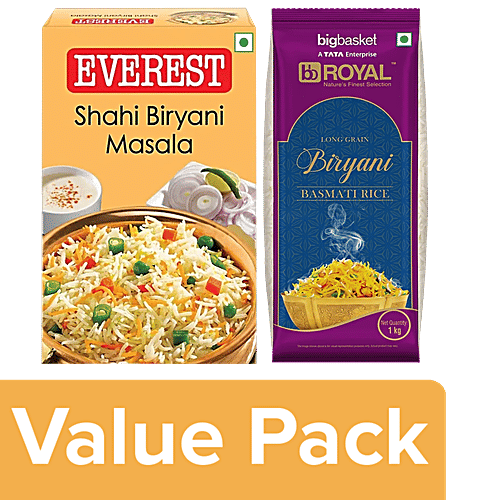 bb Combo Everest Masala Shahi Biryani 50g +BB Royal Biryani Basmati Rice Extra Long 2x1kg, Combo 2 Items