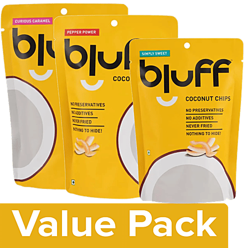 BLUFF Coconut Chips - Curious Caramel + Pepper Power + Simply Sweet (30 g), Combo 3 Items 