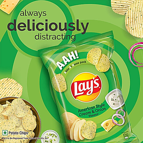 Lays Potato Chips - American Style Cream & Onion Flavour, 2x221 g Multipack 