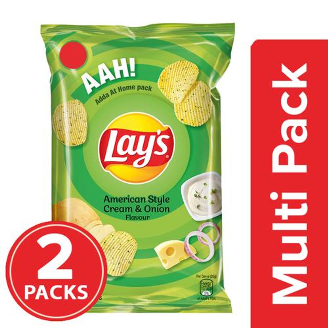 Lays Potato Chips - American Style Cream & Onion Flavour, 2 x 157 g Multipack